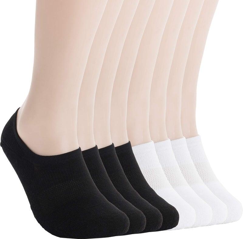 Pro Mountain No Show Socks Women Wide Toe Box For Health Y Heel Forefoot Size M Black + White 8 Pack Cotton Cushion Footies Sneakers US Shoe 8-10 - Image 1
